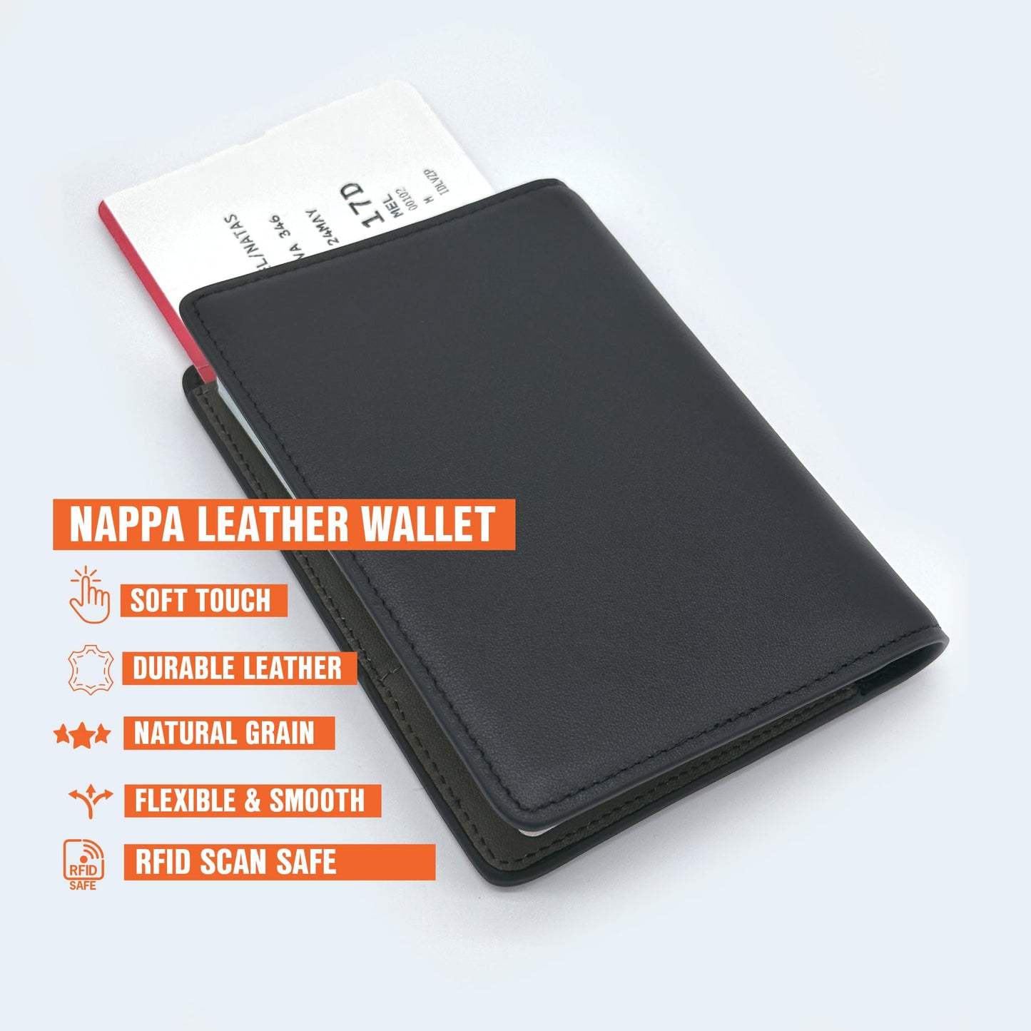 Slim Nappa Leather RFID blocking Passport Cover for Men and Women (Black/Gray)