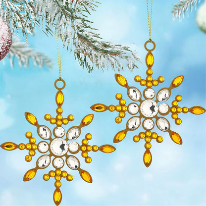 4 pcs Gold Sparkling Snowflake Christmas Ornaments-Large Christmas Tree Decoration- Hanging Reinstone Christmas Snowflake Ornaments for Christmas Tree Winter Supplies (4, Gold)