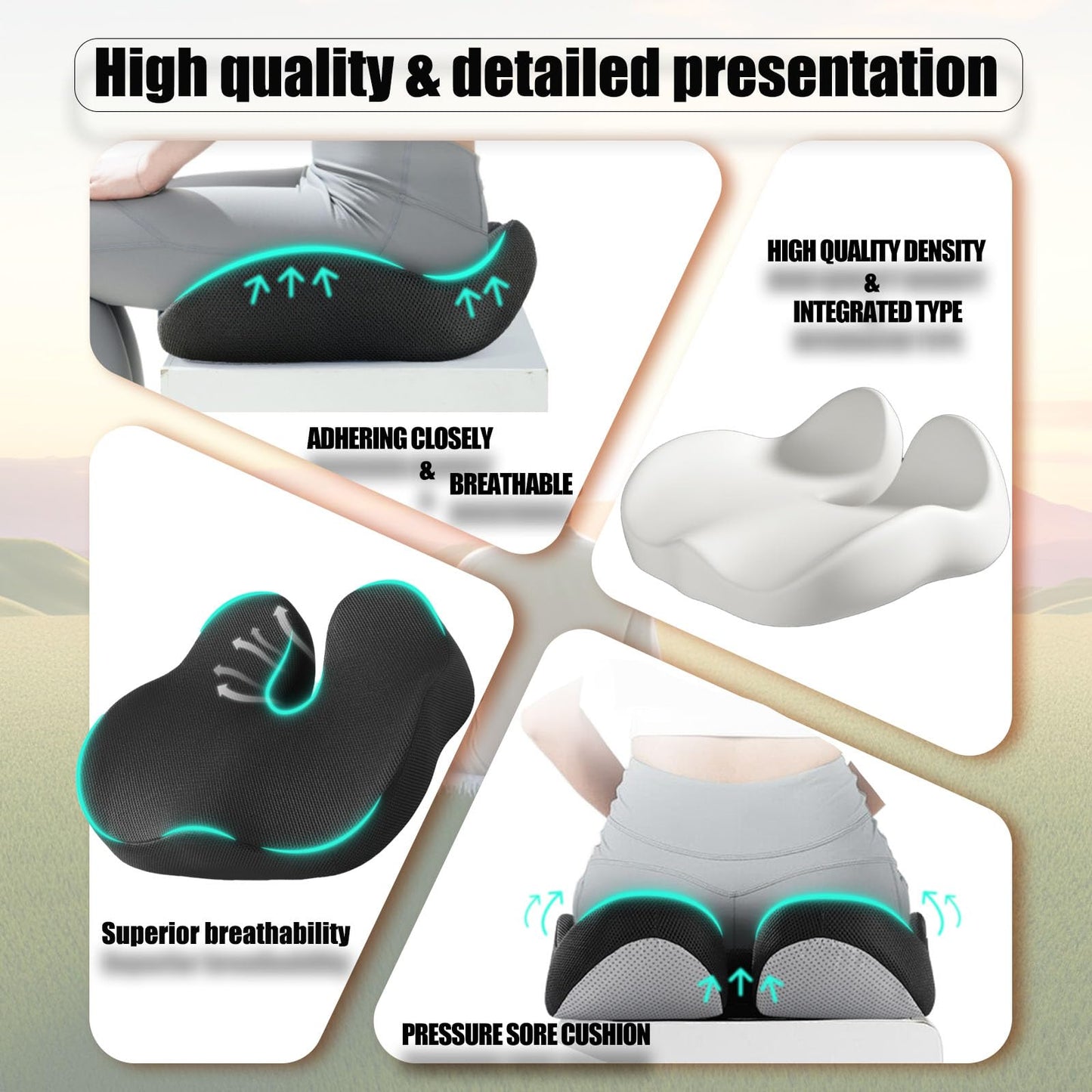 CXC Memory Foam Cushions for Office Chair – Pressure Relief Seat Cushion for Desk Chair, Car, Wheelchair, Hip & Tailbone Pain Relief Cushion for Lxx`ong Sitting, Non-Slip (Black - 3D Breathable Mesh)