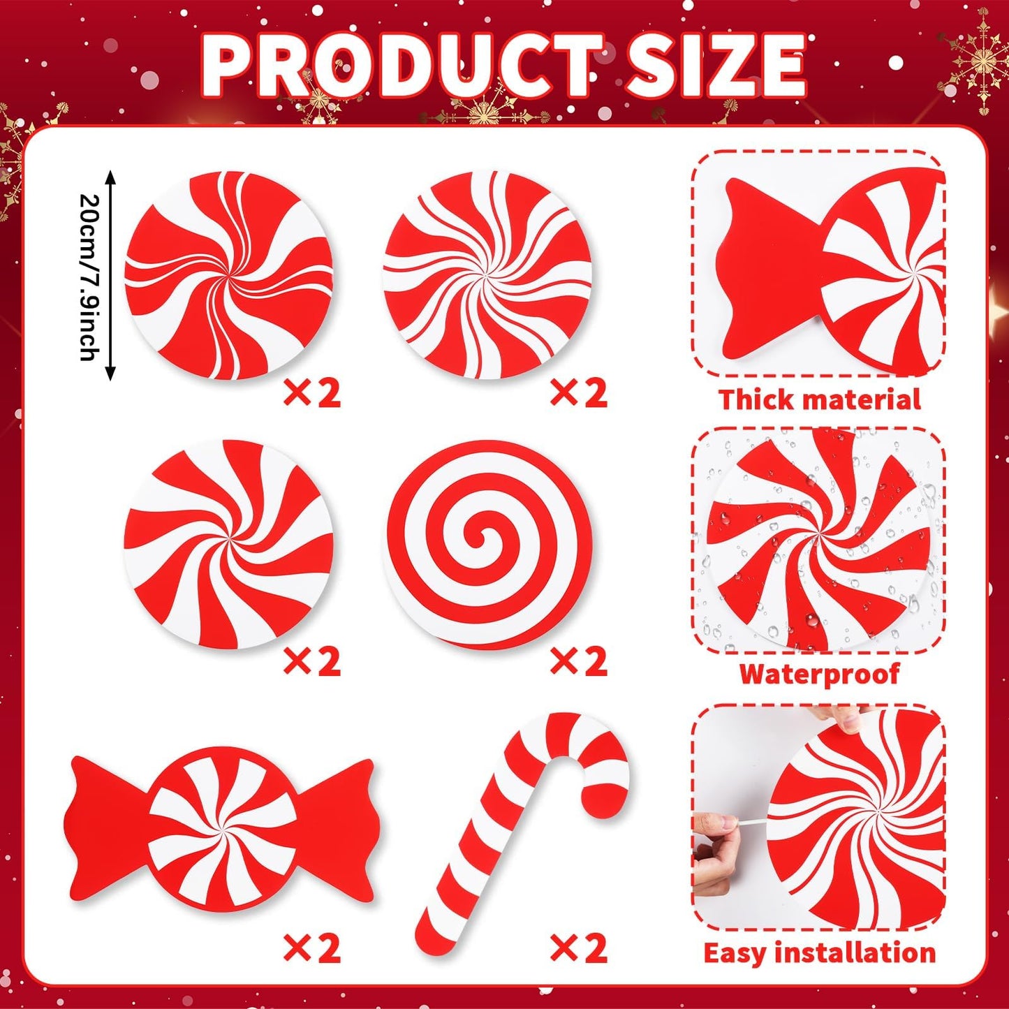 12Pcs Large Peppermint Lollipop Candy Cane Christmas Tree Picks Red and White Candy Shaped Xmas Tree Toppers Ornaments Decorations for Wreath Vase Home Office Holiday Party Supplies