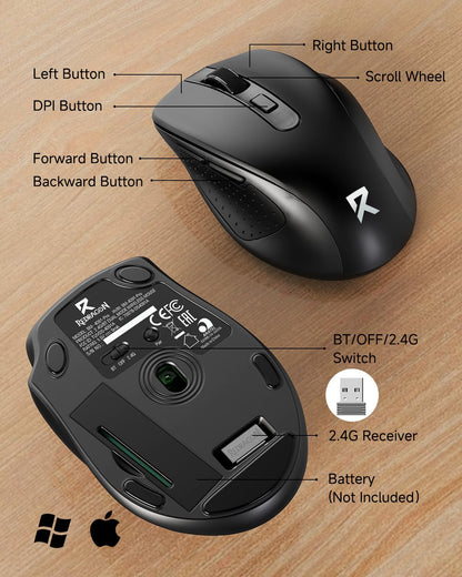 Redragon BM-4092 Wireless Mouse, 5 Level 4000DPI, 18 Months Battery, 2.4GHz Cordless, Portable Optical Computer Mouse for Laptop, PC, Chromebook, Windows, Mac, for Small Hand