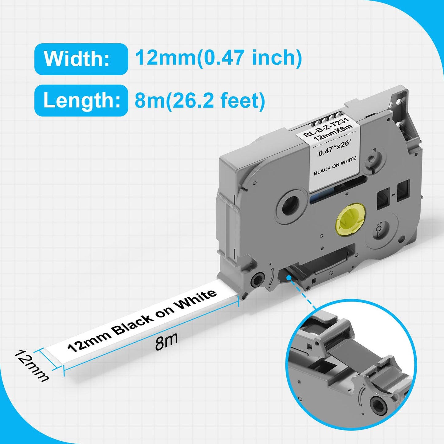 Label Maker Tape 12mm 0.47 White Replacement for Brother TZ TZe-231, Laminated Black on White Labels Refill Compatible with P Touch PT-D210 D220 H110 D200 D400 6 Pack