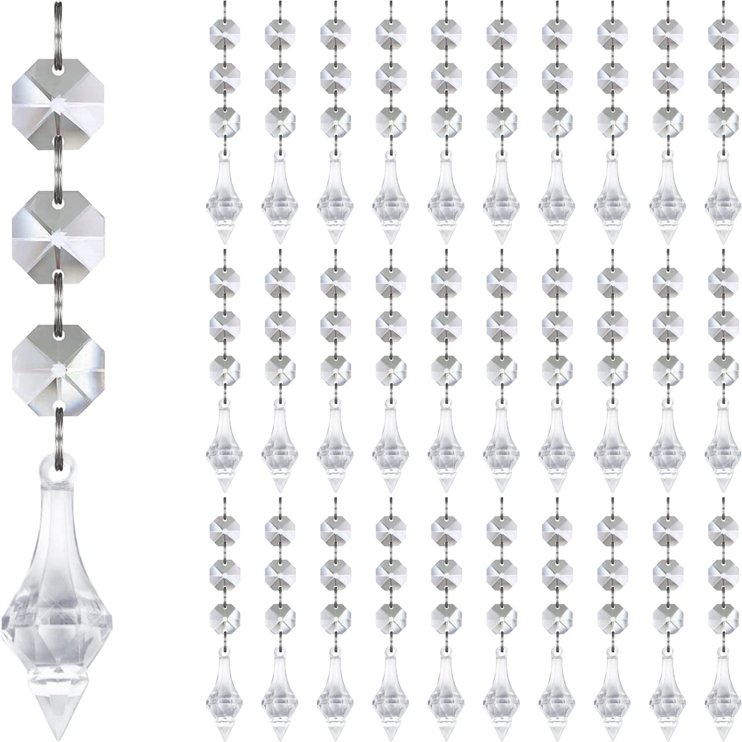 Jishi 30pk Crystal Finial Ornaments for Christmas Tree Decorations, Shatterproof Acrylic Hanging Crystals, Clear Plastic Finial Drop Christmas Ornaments for Centerpiece Chandelier Decor Party Supplies