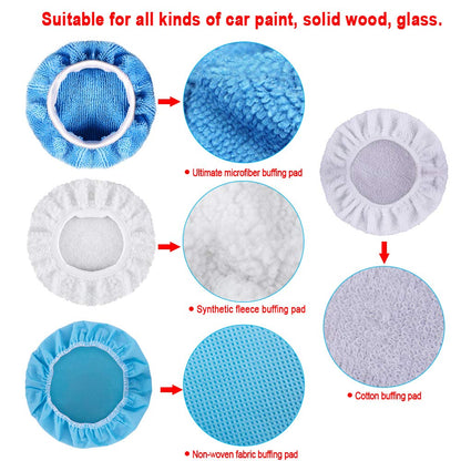 SIQUK 24 Packs Car Polisher Pad Bonnets 5 to 6 Inch Polishing Bonnet with 12 Packs Microfiber Bonnets 4 Packs Waxing Bonnet 6 Packs Non-Woven Buffing Bonnet and 2 Packs Cotton Bonnet
