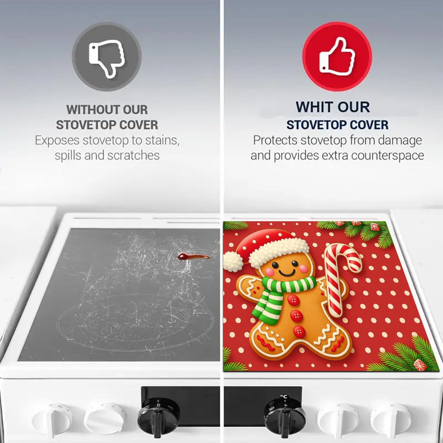 HOMETITUTE Stove Top Covers for Electric Glass Stove 28x20 Inch Gingerbread Man Christmas Cooktop Protector Heat Resistant Counter Cover Dish Drying Mat for Kitchen RV Camper