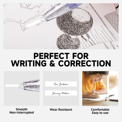 KILINEO Refillable Retractable White Correction Tape, Pen Shaped White Smooth Pull Out Japanese Aesthetic Cute Correction Tape for Office Supplies, 4 PCS (ZH-87)