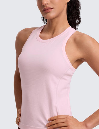 CRZ YOGA Seamless Workout Tank Tops for Women - Athletic Running Gym Sleeveless Shirts Crewneck Racerback Breathable Strawberry Pink X-Large