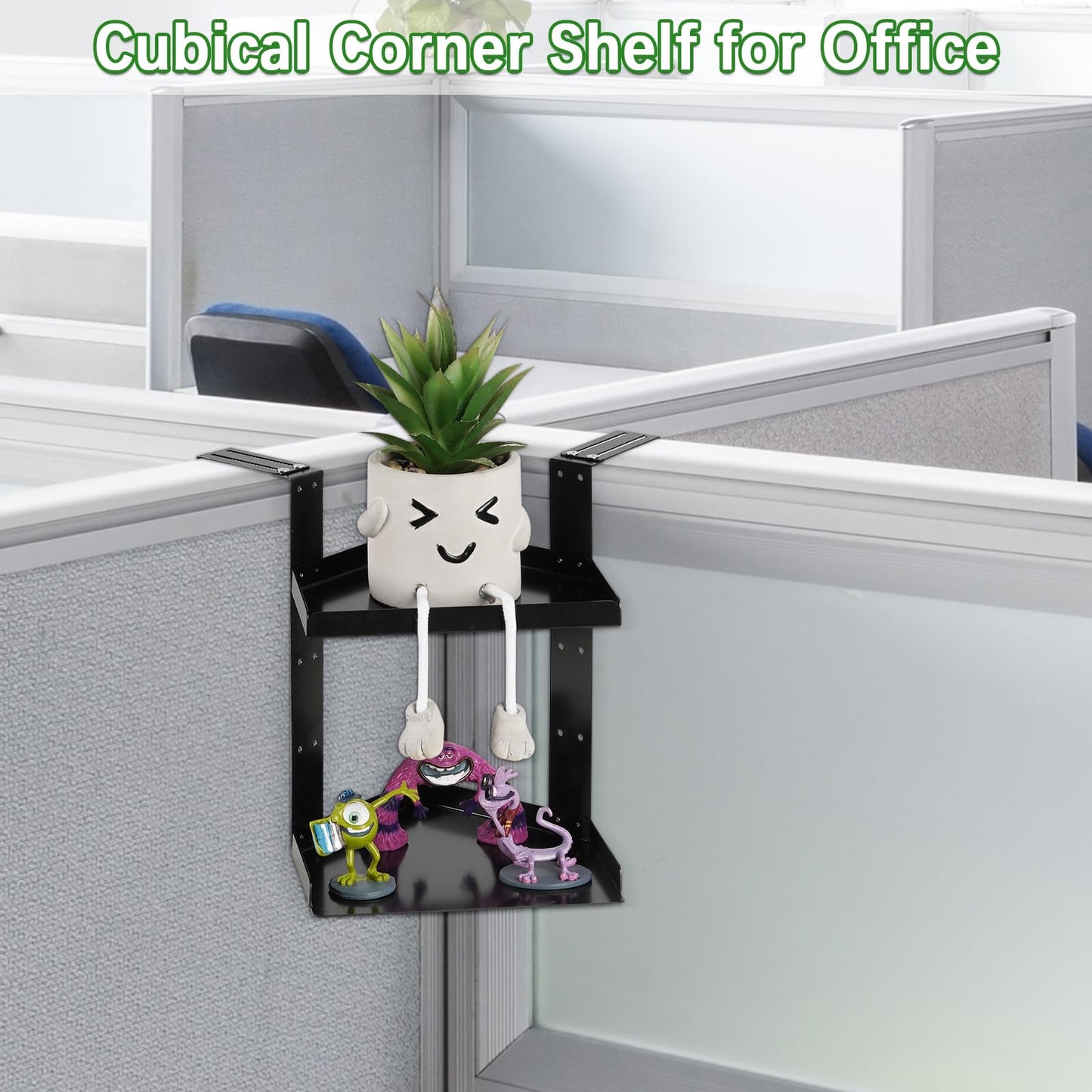 Olpchee Office Cubicle Shelf, Cubicle Storage, Shelf Organizer Accessories, Height Adjustable Hanging Corner Shelf with Adjustable Hooks (Black, Double Layer)