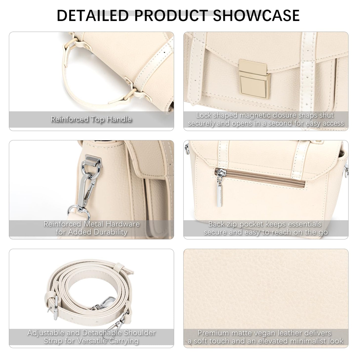 ALEX&MIA Women's Small Top-Handle Handbag – Vegan Leather Mini Satchel Bag, Fashionable Crossbody and Shoulder Bag, Perfect for Daily and Work Use (Off White)