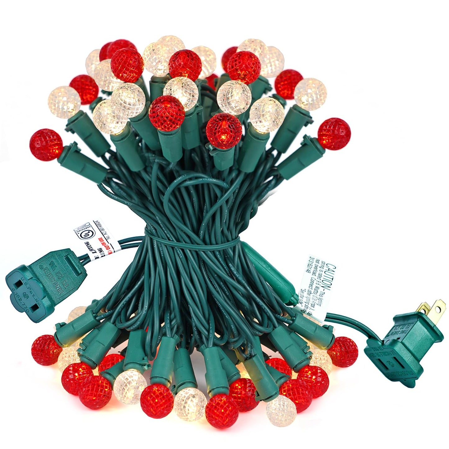 BOHON Christmas Lights 17FT 50 LED Faceted G15 Red and Warm White String Lights Outdoor Plug in Commercial Lighting Grade Tree Decorations for Indoor Xmas Decor, Green Wire, Waterproof
