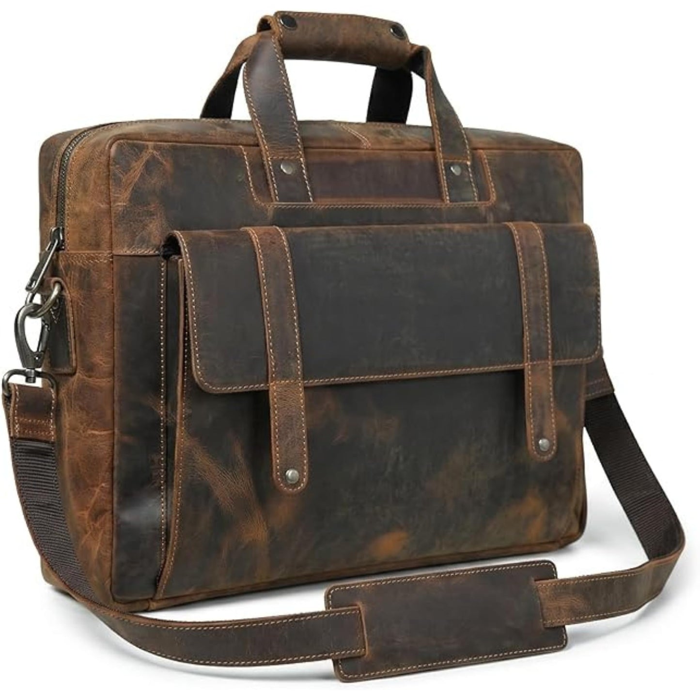 HULSH Genuine Leather briefcases for men 17 inches computer bag for mens | Laptop bag, Work bag, Business and Office Bag (Brown)