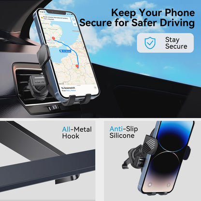 Vent Car Phone Holder Mount, Air Vent Cell Phone Holder Hands Free Phone Stand for iPhone, Samsung, Smartphone, Cellphone Mount for Interior Car Accessories, Carbon-Fibers Black