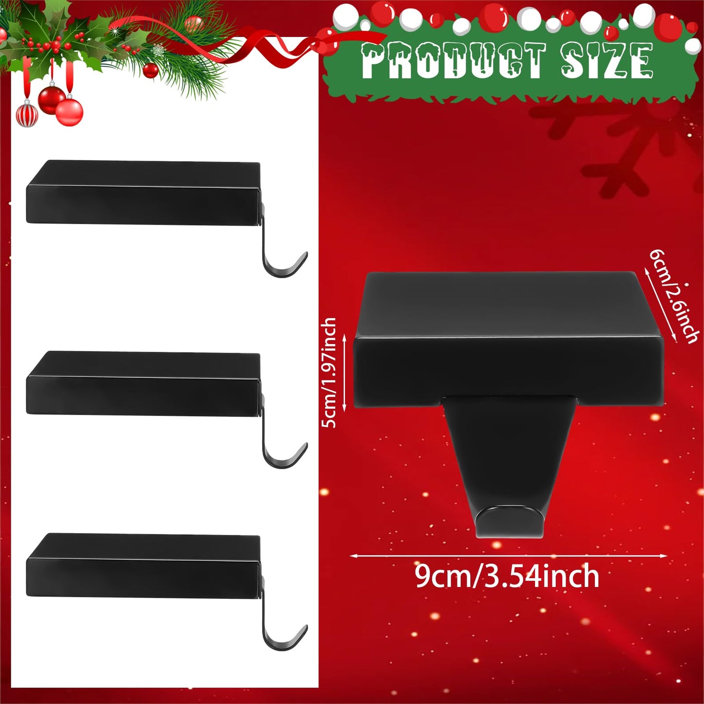 Zonon Christmas Stocking Holders for Mantle Heavy Duty Iron Stocking Hangers Hooks Mantel with Non-Slip Protective Pad, Mantle Garland Hanger for Fireplace Stair Home Shelf Decor (Black,4 Pcs)