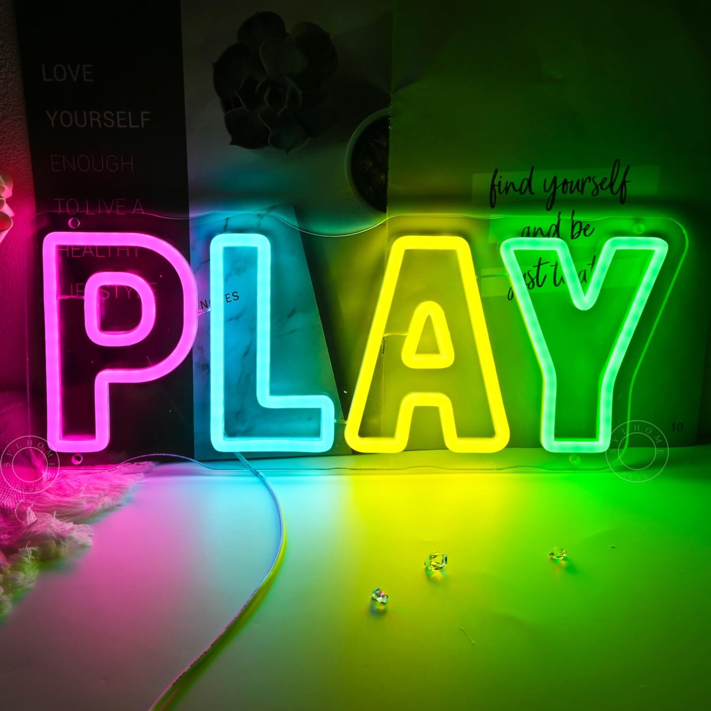 SYLHOME Play Led Neon Light Sign Colorful Bedroom Kids Room Playroom Bar Wall Sign Decor Birthday Party Christmas Gifts 15.75" X 6.22" USB
