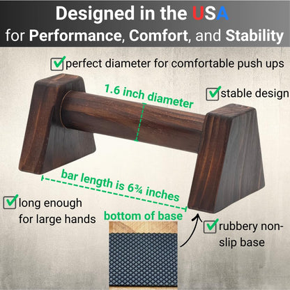NUPARA FITNESS Wooden Push Up Bars - Calisthenics Equipment for Core and Upper Body Strength Training and Exercise | Push Up Handles | Pushup Bars | Parallettes