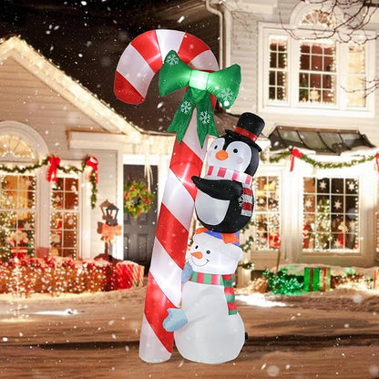 MUMTOP 8.6 Ft Tall Christmas Inflatables Outdoor Decorations, Inflatables Candy Cane with Snowman Penguin Christmas Blow up Yard Decorations Built-in LED Lights for Outdoor Party Holiday Decor
