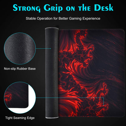 veecom Gaming Mouse Pad, Red Large Gaming Mouse Pads 31.5×15.75In, Long Big Mouse Pad XL Mouse Mat with Non-Slip Base, Extended Keyboard Mousepad Flame Pattern (Black Red)
