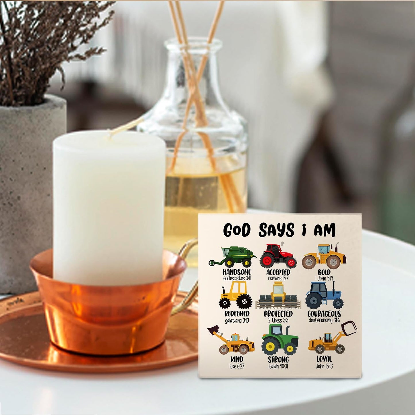 Nrleey Construction Decor for Boys Room - God Says I Am Sign, Christian Bible Verse Decor, 5 x 1.2 Inches