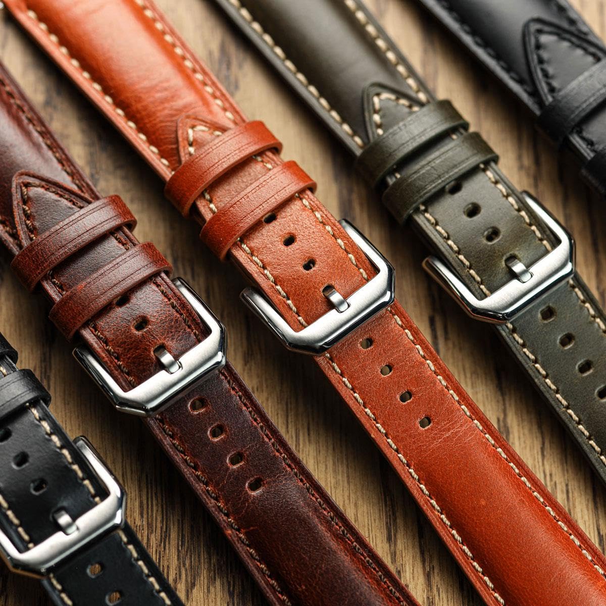 WatchGecko Tenby Classic Padded Genuine Leather QR Watch Strap [Burgundy, 20mm]