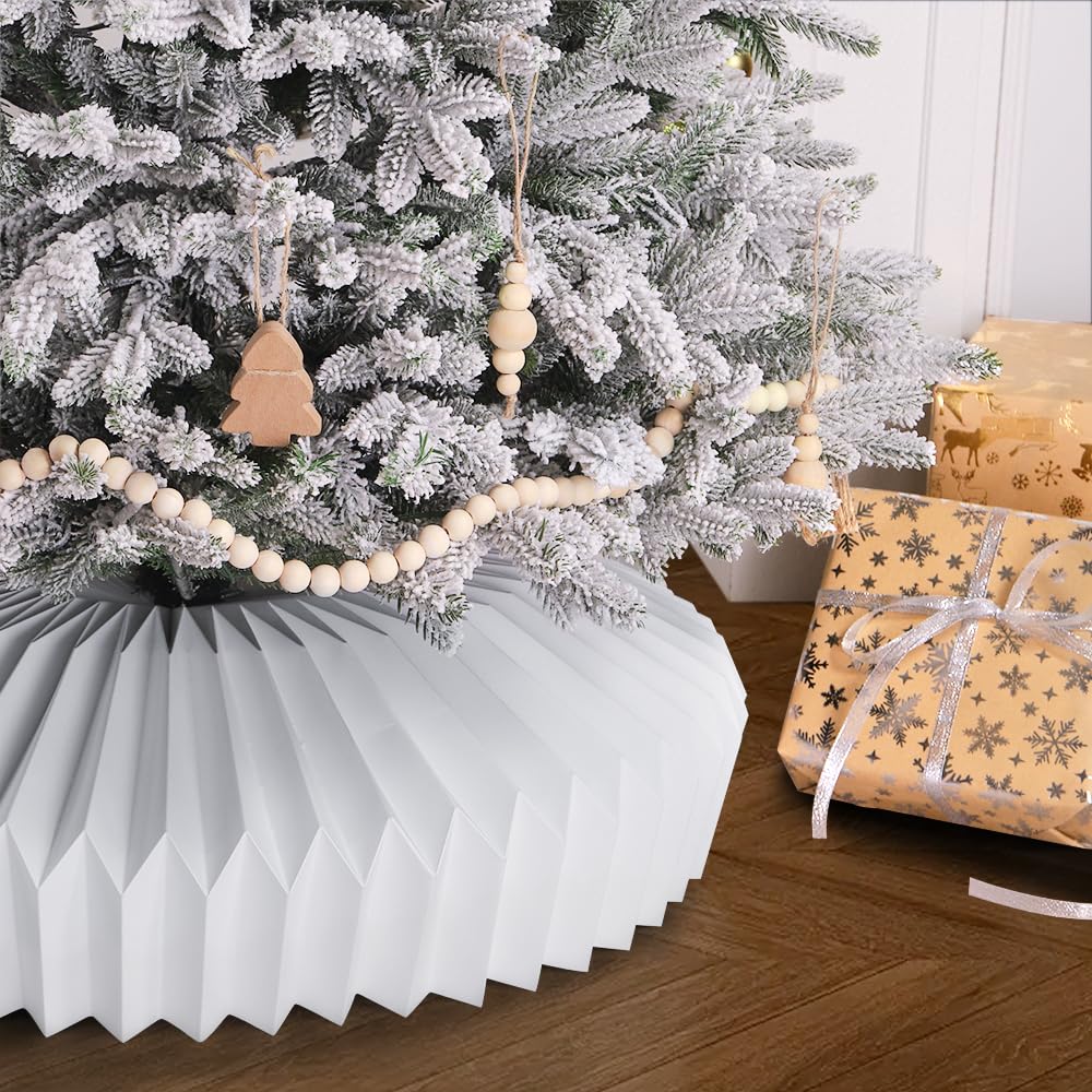 JOICEE Honeycomb Christmas Tree Collar,Foldable Paper Christmas Tree Ring Modern Tree Base Cover Basket Skirt Collars for Artificial Trees Christmas Holiday Home Decoration(White)