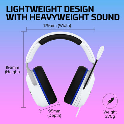 HyperX Cloud Stinger 2 Core - Gaming Headset for Playstation, Lightweight Over-Ear Headset with mic, Swivel-to-Mute Function, 40mm Drivers - White