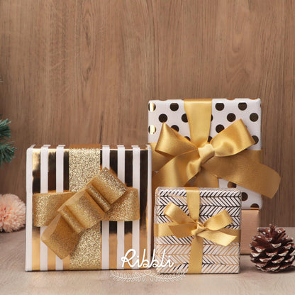 Ribbli Birthday Wrapping Paper White and Gold Gift Wrapping Paper for Christmas Mini Roll, 3 Rolls Polka Dots Stripes Geometry Pattern with Gold Foil - 17 inch x 120 inch(10feet) Per Roll