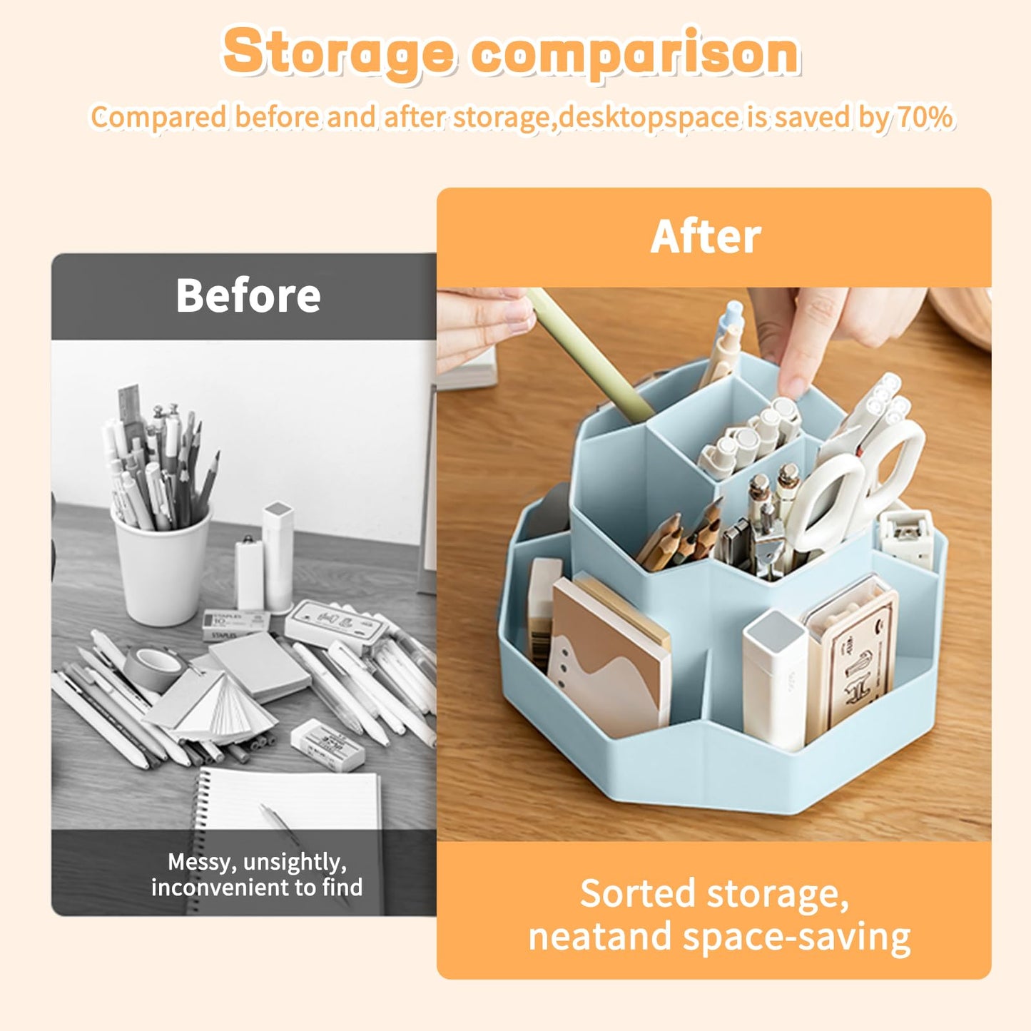 Cayxenful Pencil Pen Holder for Desk,9 Slots 360 Degree Rotating Desk Organizers,Desktop Storage Stationery Supplies Organizer, Cute Pencil Cup Pot For Office, School, Home(Blue)