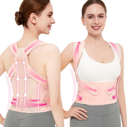 Vicorrect Posture Corrector for Women and Men: Back Support Brace Upper Back Shoulders Pain Relif (Pink, Medium)