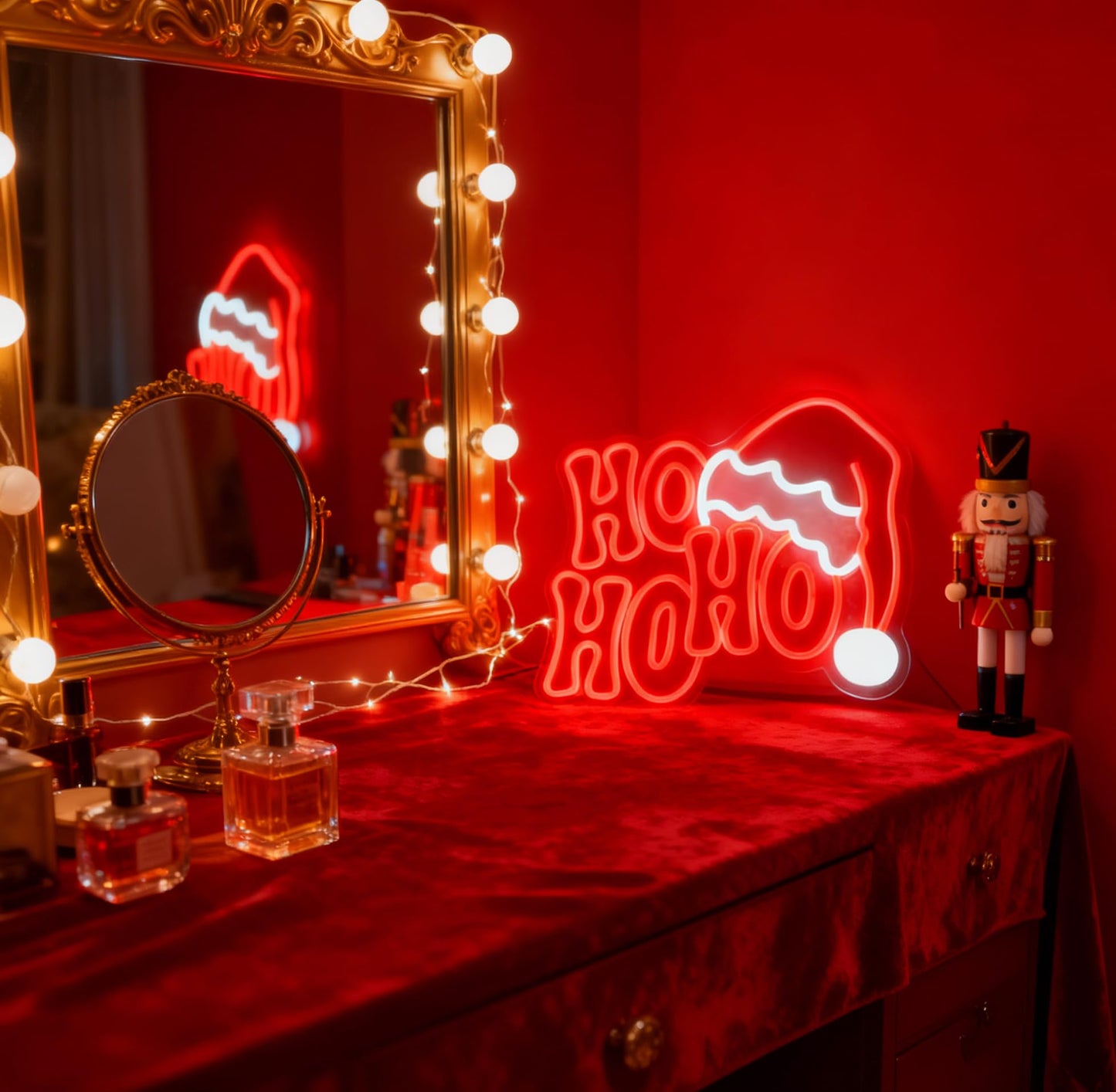 HoHoHo Neon Sign for Wall Decor Light Up Letters Led Sign Night Signs Christmas Party Signs Room Decorations Supplies for Home Bedroom Dorm