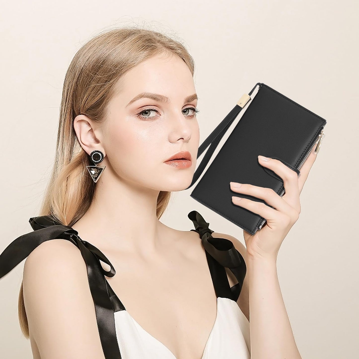 FALAN MULE Wallet Women Multi Card Slim Leather RFID Blocking Credit Card Holder Wallet Purse with Zipper Pocket