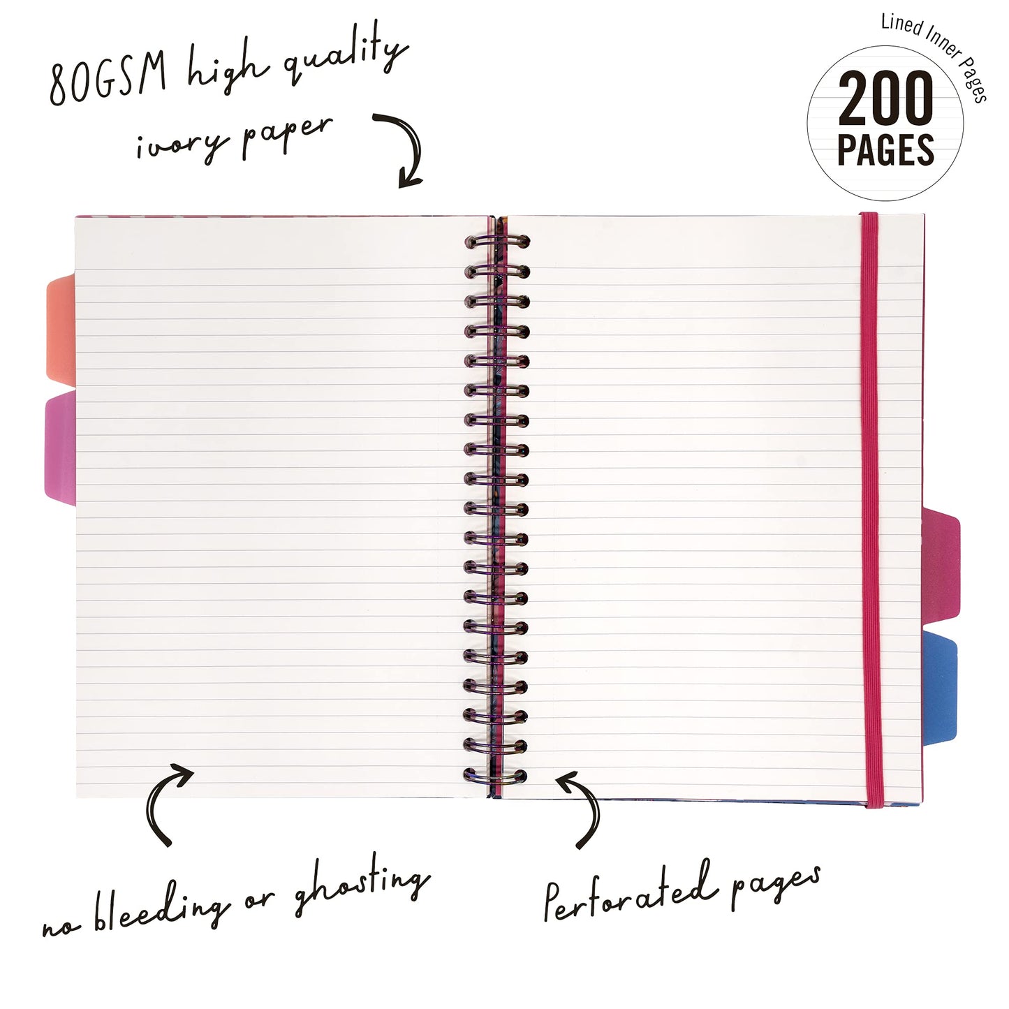 Pukka Pad 5 Subject Spiral Notebook 3-Pack - 200 Pages, 100 Sheets of 80GSM Paper with Repositionable Dividers & Perforated Edges for School & Office Planning & Organization - B5-7 X 10, Bloom