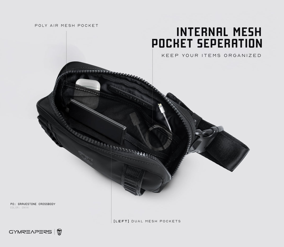 Gymreapers Travel Small Crossbody Bags for Men & Women with Hidden Pocket - Waterproof Crosssbody Fanny Pack for Men with Adjustable Shoulder Sling Belt for Traveling, Running & Hiking (Onyx)