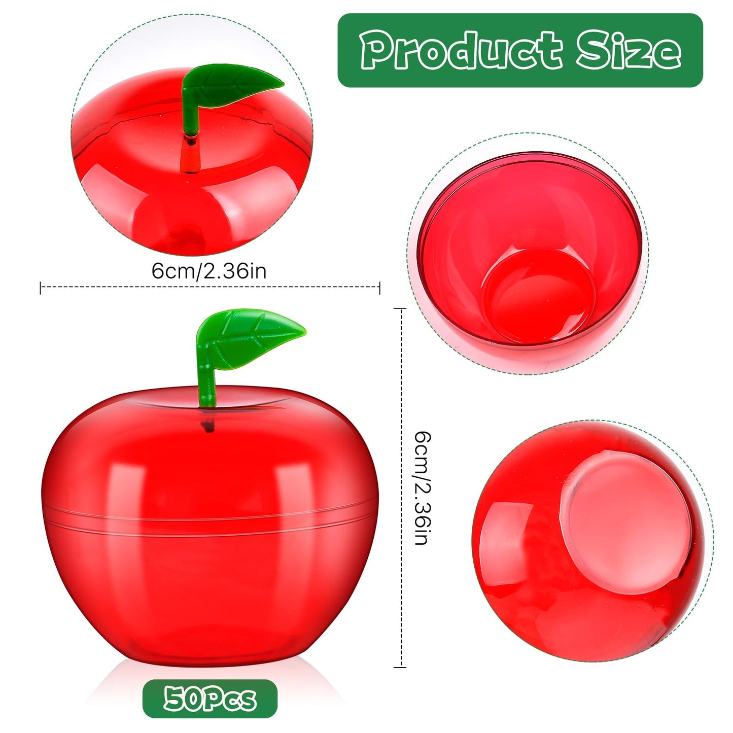 Elesunory 50 Pcs Plastic Apple Container, Mini Red Clear Apples Container, Apples Decorations for Christmas, Party, Halloween, Teacher Gifts, Back to School, Wedding, Valentine, Candy