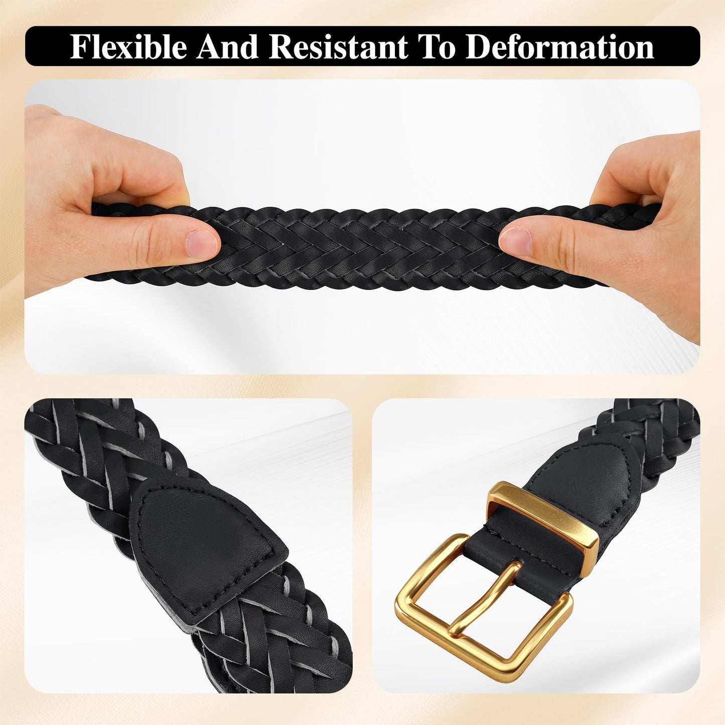 TRIWORKS Women's Braided Woven Leather Belt with Gold Buckle Belts for Women Versatile for Jeans Pants Dress