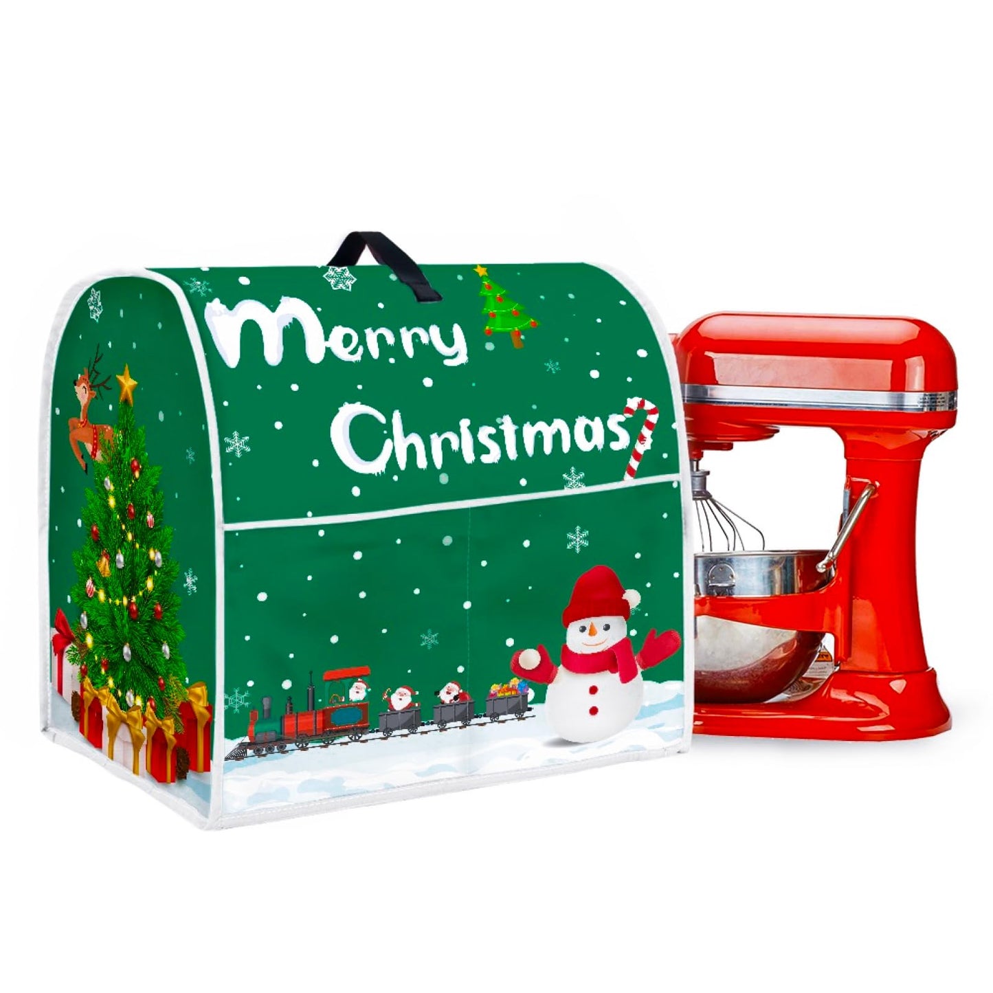 FBBP Christmas Stand Mixer Cover - Compatible with 6-8 Quart for Kitchen Appliance - Santa Claus and Snowman Dust Cover with Pockets for Accessories Xmas Home Kitchen Decor