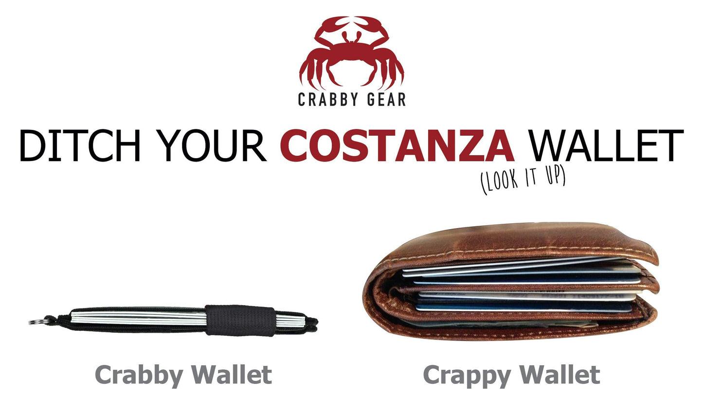 Crabby Gear - Front Pocket Wallet - Minimalist Wallet - Mammoth Black - Leather - Carry Cards, Cash, Phone, Keys - Lobster Claw Keychain Included- Ultra Thin 4"x2"