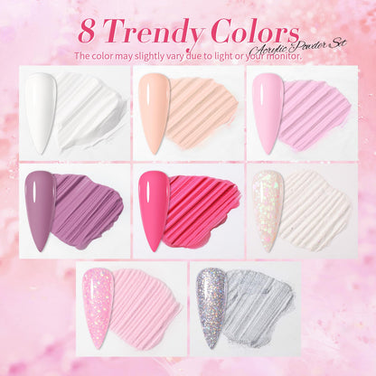 BORN PRETTY Acrylic Nail Kit - Acrylic Powder (Clear, White, Pink) & Liquid Set with Nail Forms, Brush Pen, File & Glass Container - Beginner Friendly