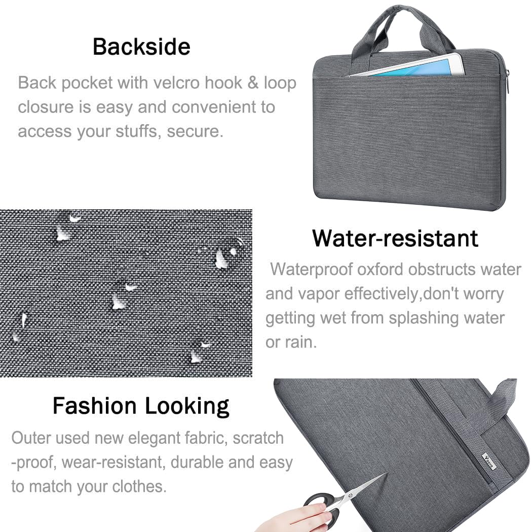 Voova Laptop Bag 15.6 Inch, 360° Protective Laptop Case Sleeve Compatible with MacBook Air 15 M2/M3/M4, MacBook Pro 15/16, 15-16” Lenovo Dell Hp, Waterproof Computer Bag Slim Briefcase, Grey