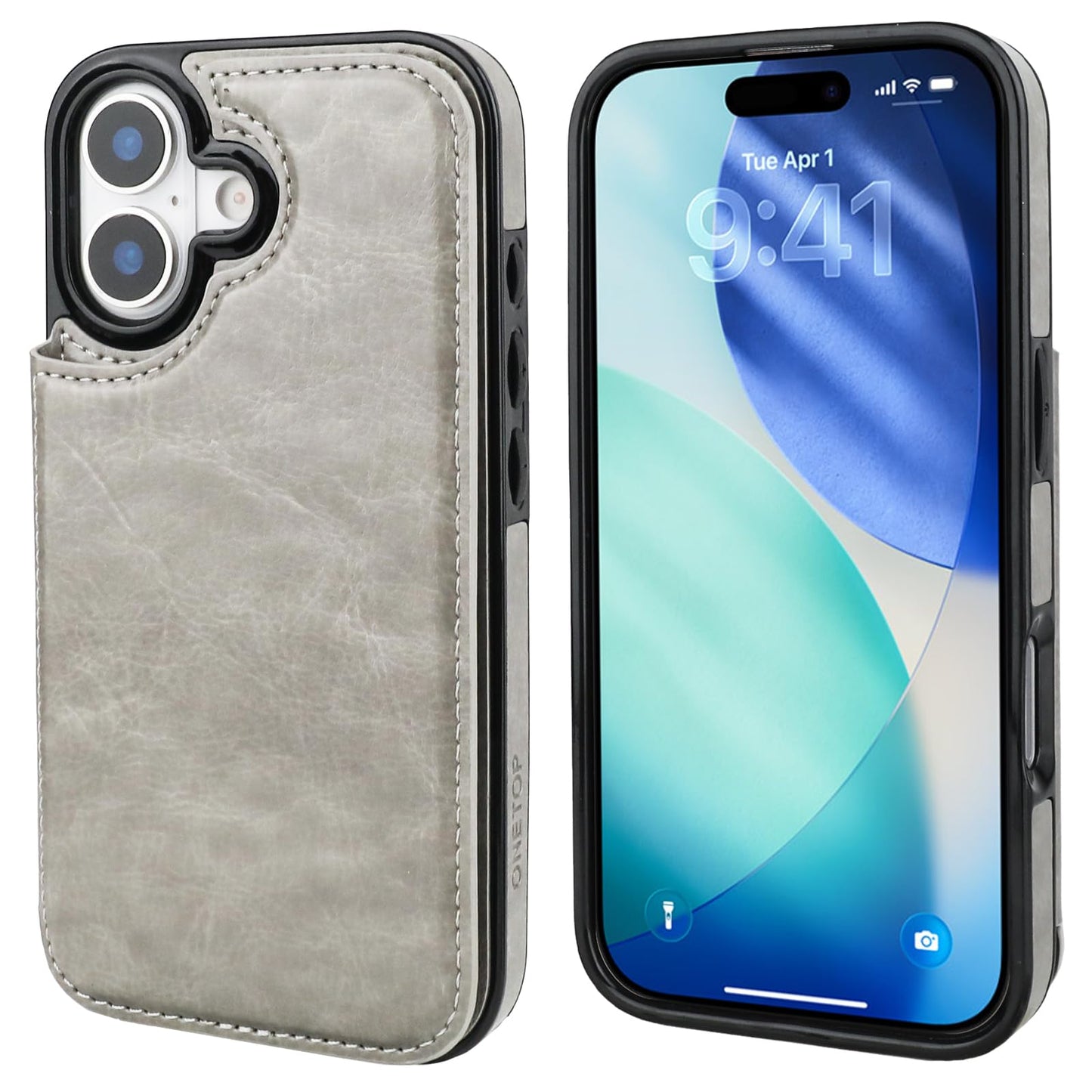 ONETOP Compatible with iPhone 17 Wallet Case with Card Holder, PU Leather Kickstand Card Slots Case, Double Magnetic Clasp and Durable Shockproof Cover 6.3 Inch (Gray)