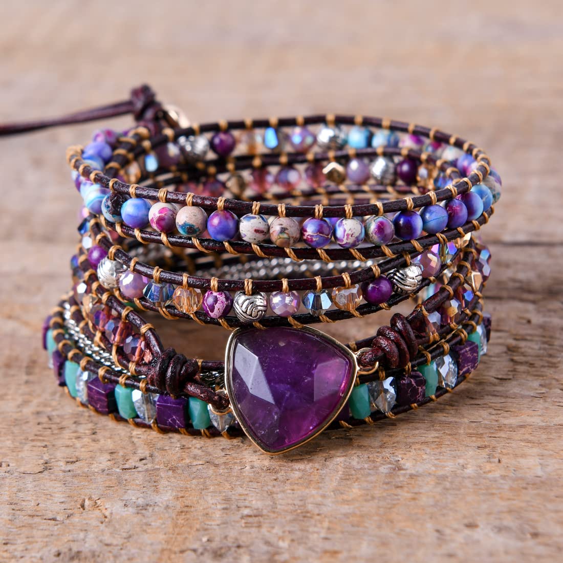 YGLINE Amethyst Healing Bracelet Natural Stone Crystal Bead Wrap Bracelets Collection