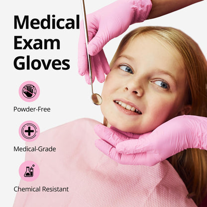 SwiftGrip Pink Nitrile Gloves, 3-mil, Industrial Gloves Disposable Latex Free, for Cleaning & Esthetician, Rubber Powder-Free, 100-ct Box (Medium) Medium (Pack of 100)