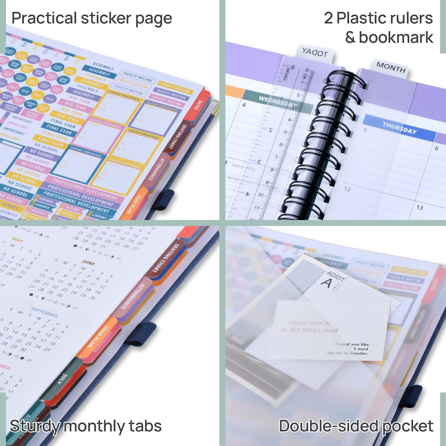POPRUN Teacher Lesson Planner 2026-2027, (Letter Size - 8.5'' x 11'') Academic Planner July 2026 - June 2027 with Gradebook & Color Monthly Tabs, Thick Paper, 2-Sided Pocket, Leather Cover, Evergreen