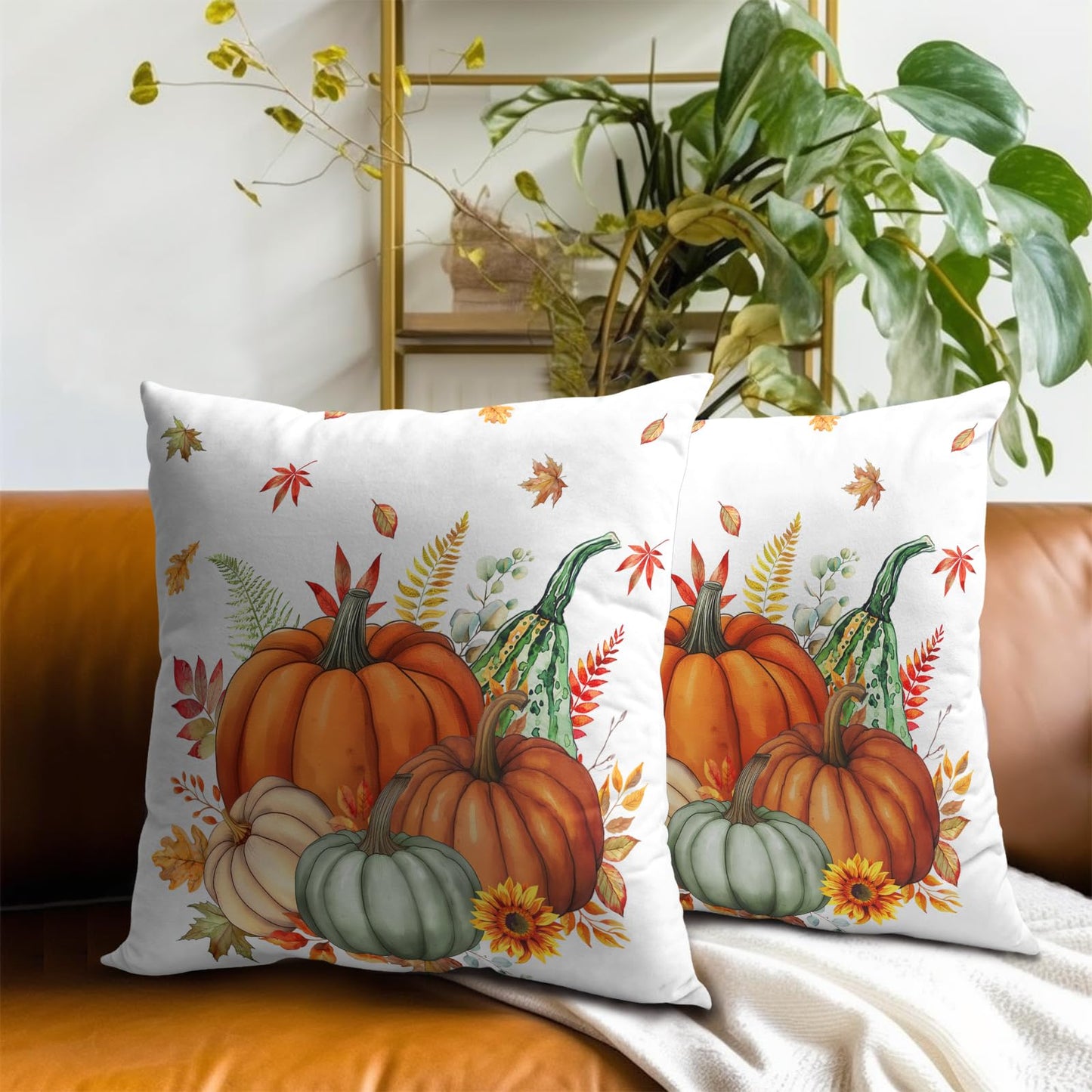 Imiss Fall Pumpkins Throw Pillow Covers 18 x 18 Inch Thanksgiving Autumn Harvest Maple Leaves Pillow Case Set of 2 Farmhouse Outdoor Decor Cushion Covers for Seasonal Couch Porch