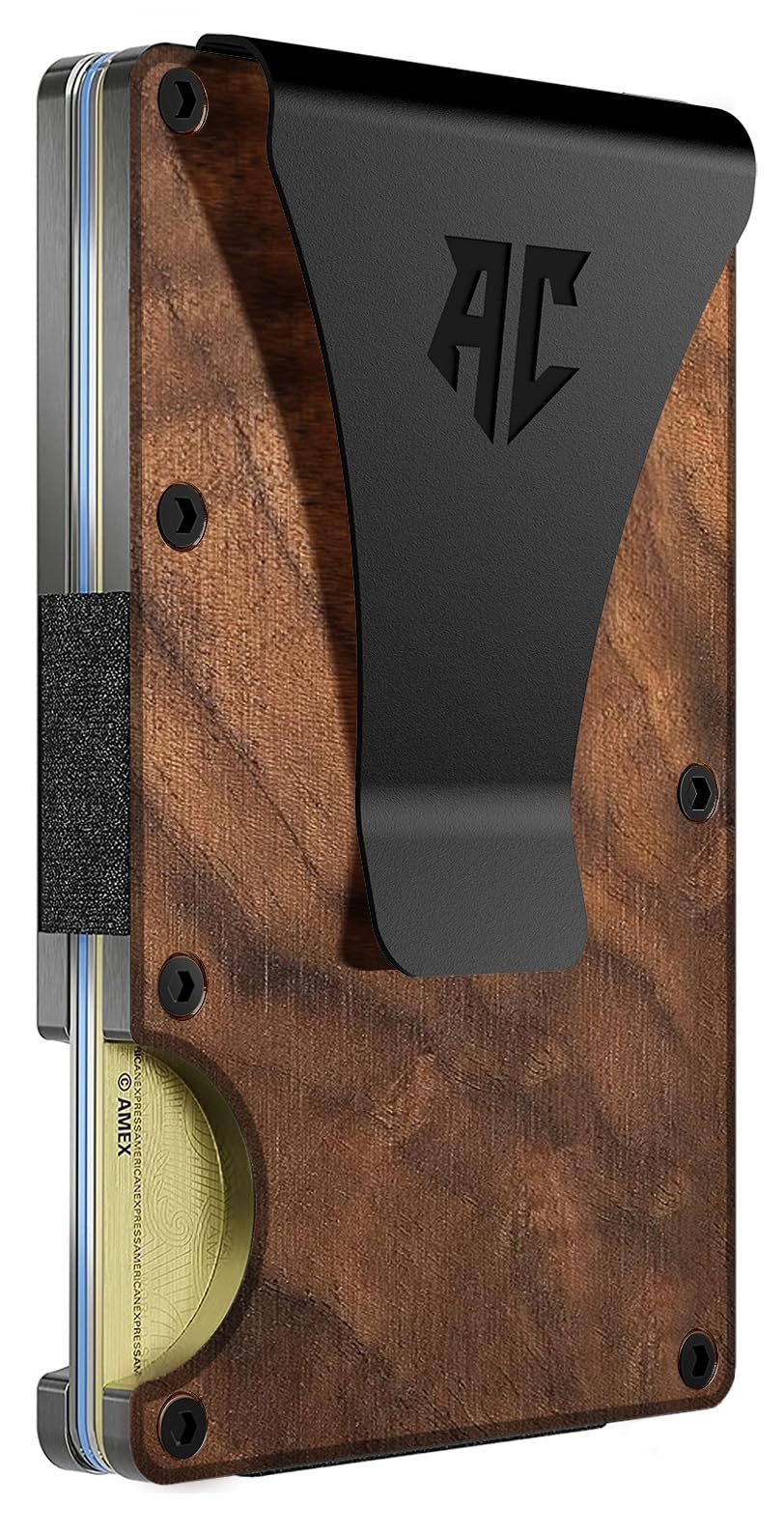 APEX CARRY wallets for men - Men's Minimalist Credit Card Holder - Slim Wallet for Men with RFID Blocking - Front Pocket Metal Wallet with Money Clip (Walnut)