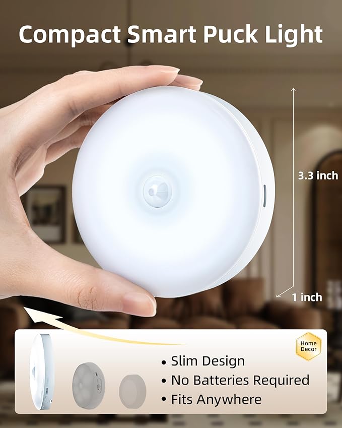 EZVALO Under Cabinet Lighting with Charging Station,1000mAh Rechargeable Puck Lights with Remote, 3 Color Temps & 12 RGB Closet Lights, Dimmable Motion Sensor Lights for Shelf, Kitchen (6 Packs)