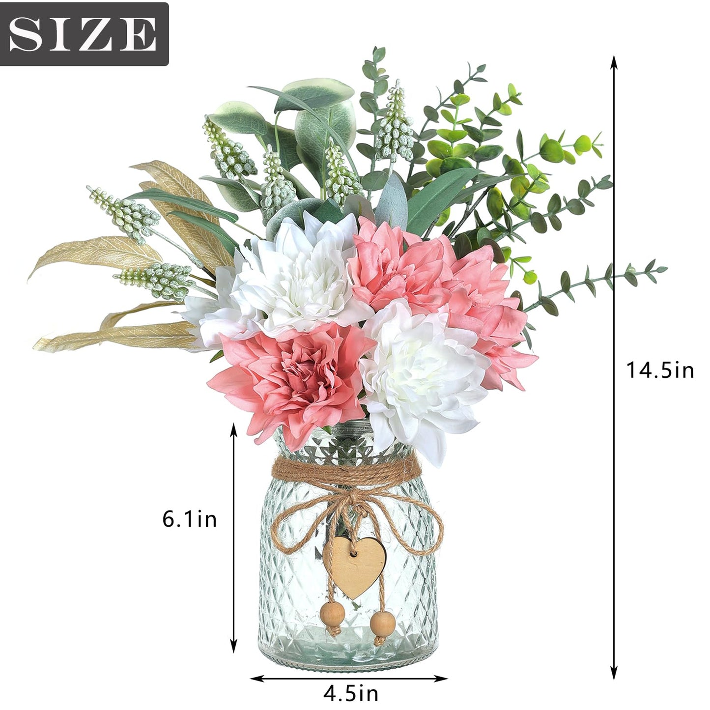 Faux Flowers with Vase,Artificial Silk Flowers in Vase, Fake Plant Eucalyptus and Willow,Flower Arrangement for Home Farmhouse Dining Table Centerpiece Decorations Coffee Table Decor (Dusty Pink)