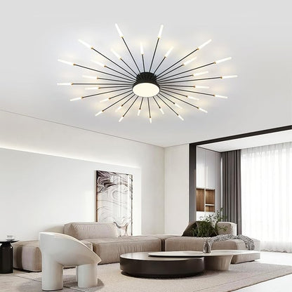 ziidoo Modern Ceiling Light,30+1 Lights Metal Firework Designed Chic Led Lighting Fixture for Farmhouse Kitchen Dining Room Bedroom Hallway Living Room (Black)