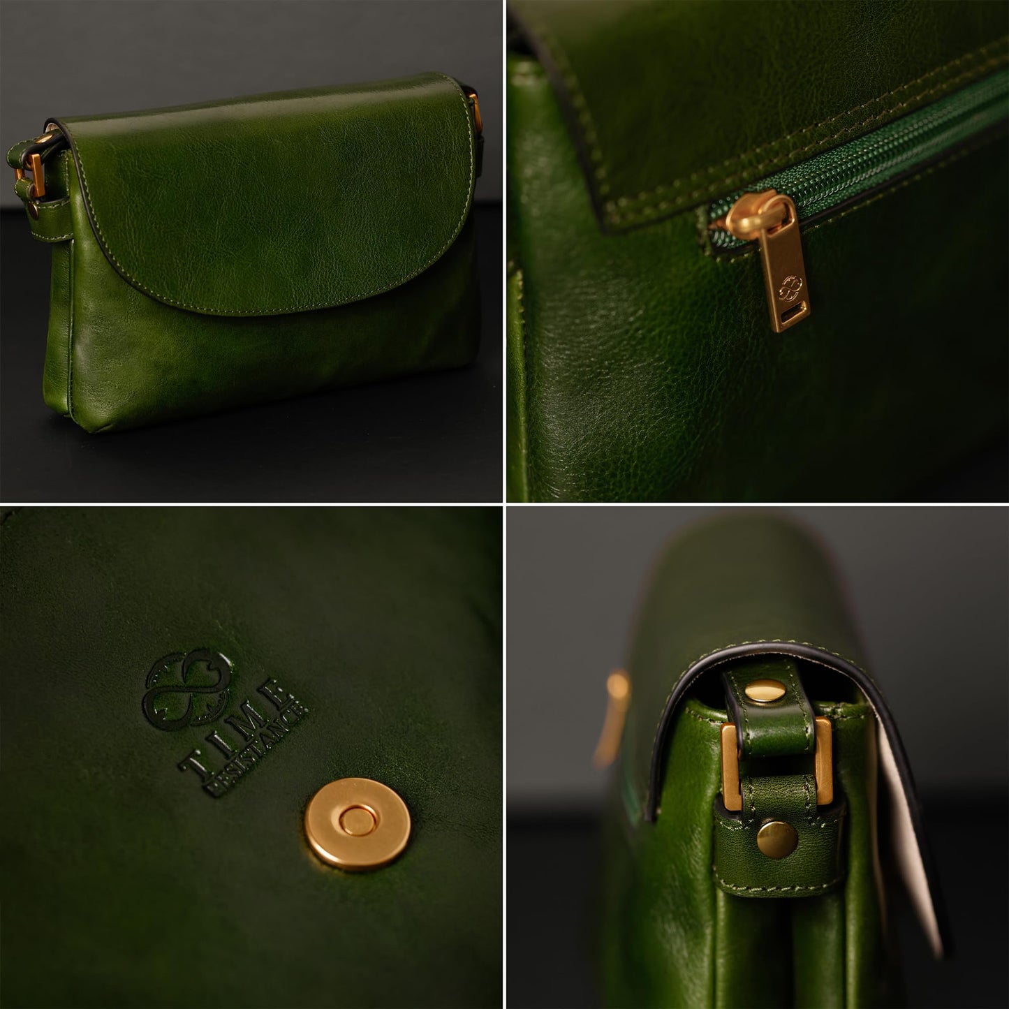 Time Resistance Leather Crossbody Bag for Women - Handbag, Shoulder Bag, Messenger Purse (Green) - Gift Box Included