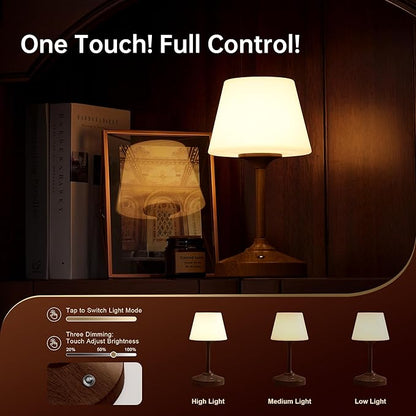Table Lamp Cordless Lamp,Outdoor Waterproof Shower Lamps,5000mAh Rechargeble Battery Operated Lamp Dimmable Touch Desk Lamps,LED Night Light for Bathroom Patio Camping Restaurant Home(Walnut)