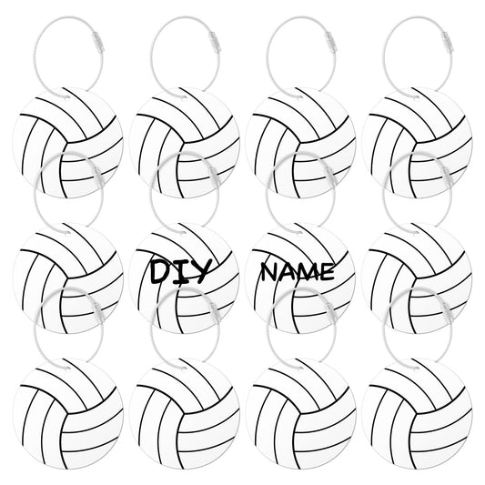 12 Pcs Volleyball Luggage Tags for Travel Suitcases Labels with Metal Ring 2.75in Volleyball Keychain, PVC Name Id and DIY Pocket Hug Card,Backpack Charm for Men Women Travel Bag Suitcase
